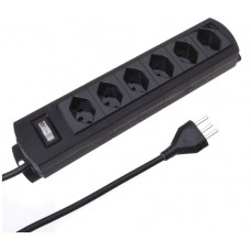 Steckdosenleiste MH 6×T23 PrimeLine, Td 3×1mm², 3m, schwarz mit Schalter