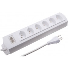 Steckdosenleiste MH 6×T23 PrimeLine, Td 3×1mm², 3m, weiss mit Schalter