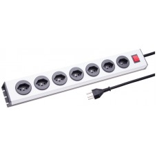 Steckdosenleiste MH 7×T23 silber/schwarz PowerLine Td 3×1,5mm² 2,5m mit Schalter