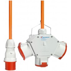 Kreuzverteiler mit Kabel L.1,5m 1 Stecker CEE32/5, 3×CEE32/5