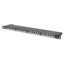 Patchpanel 19" Zoll Kat. 6 24-Port 0.5HE geschirmt schwarz