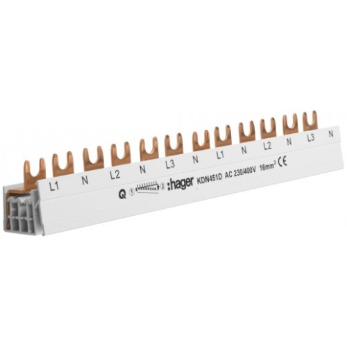 Gabel-Phasenschiene Hager 3P+N 16mm² 80A, 12 Module