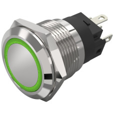 Leuchtdrucktaster EAO 82 1COM 24V Lötanschluss flach Ø19mm tastend grün