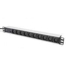 DIGITUS Steckdosenleiste Aluprofil, 10-fach 2 m Zuleitung IEC C14 Stecker