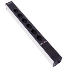 Steckdosenleiste 19" 1HE 6xT13 Td3x1mm² 3m T12 F=10A SPD schwarz