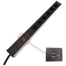 Steckdosenleiste 19" 1HE 6xT23/2xUSB-A Td3x1.5mm² 3m T23 schwarz