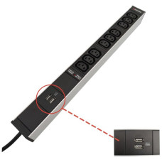 Steckdosenleiste 19" 1HE 9xC13/2xUSB-A Td3x1mm² 3m C14 F=10A schwarz