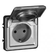 UP-Steckdose Soliroc SCHUKO verchromt mit Klappdeckel