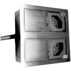 EB-UP-Steckdose 2×Typ 13 Karch mit Kabel Edelstahl-Look IP54