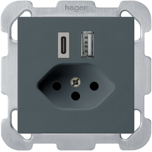 UP USB Ladesteckdose Hager Kallysto 18W PD 1 Typ A 1 Typ C T13 Anthrazit