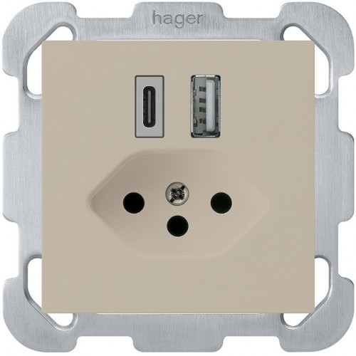 UP USB Ladesteckdose Hager Kallysto 18W PD 1 Typ A 1 Typ C T13 Beige
