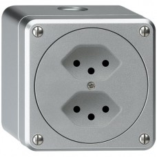 AP-Steckdose robusto 2×Typ 13 Farbe aluminium Werkstoff Kunststoff
