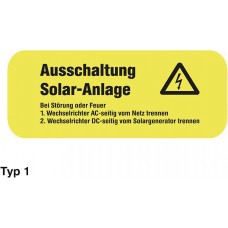 Etikette Plica EET UV SO Typ 1 "Ausschaltung Solar-Anlage" 40x90mm gelb
