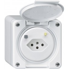 AP-FI-Steckdose Hager robusto T13 30mA weiss mit Shutter