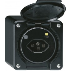 AP-FI-Steckdose Hager robusto T23 30mA schwarz mit Shutter