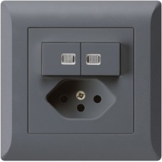 UP-Leuchtkombination Hager kallysto.line 2×A-R/1P+T13 anthrazit  2 Linsen mit Kinderschutz C