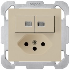 UP-Leuchtkombination Hager kallysto 2×A-R/1P+T13 beige 2 Linsen C