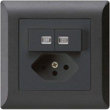 UP-Leuchtkombination Hager kallysto.line 2×A-R/1P+T13 schwarz 2 Linsen mit Kinderschutz C
