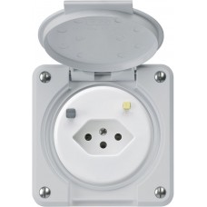 UP-Steckdose Hager robusto C T13 FI 30mA hellgrau mit Shutter