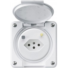 UP-Steckdose Hager robusto C T13 FI 30mA weiss, mit Shutter