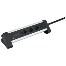 Tischsteckdosenleiste 3xT13/1xUSB-A/1xUSB-C 3m T12 schwarz/aluminium