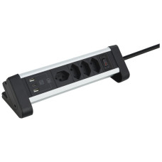 Tischsteckdosenleiste 4xT13/2xUSB-A/1xUSB-C 2m T12 schwarz/aluminium