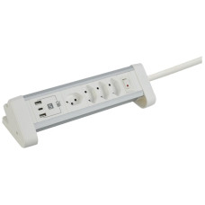 Tischsteckdosenleiste 4xT13/2xUSB-A/1xUSB-C 2m T12 weiss/aluminium