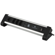 Tischsteckdosenleiste NOTEBOOK 4xT13/1xUSB-A/1xUSB-C 2m T12 schwarz/aluminium