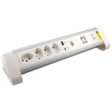 Tischsteckdosenleiste NOTEBOOK 4xT13/1xUSB-A/1xUSB-C 2m T12 weiss/aluminium