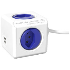 Mehrfachstecker 4xT13 blau 2xUSB 5V/2.1A 1.5m PowerCubeExtended