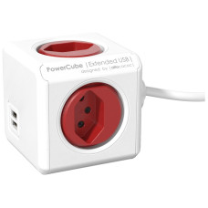 Mehrfachstecker 4xT13 rot 2xUSB 5V/2.1A 1.5m PowerCubeExtended