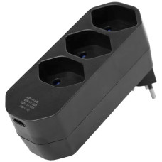 Mehrfachstecker A. Steffen MANTA 10A 3xT13 + 1xUSB-C PD schwarz