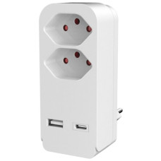 Mehrfachstecker ELBRO 2xT13 1xUSB-C 1xUSB-A weiss mit teilisolierten Stiften