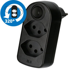 Zweifachstecker Typ 13 maxADAPTturn 10A 250V 2xFront drehbar Schalter schwarz