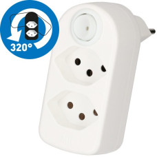 Zweifachstecker Typ 13 maxADAPTturn 10A 250V 2xFront drehbar Schalter weiss