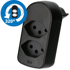 Zweifachstecker Typ 13 maxADAPTturn 10A 250V 2xFront drehbar schwarz