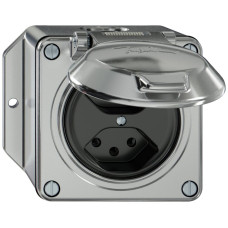 AP-Steckdose ELEMENT 2xTyp 13 10A 250V IP20 mit Klappdeckel aluminium