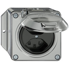 AP-Steckdose ELEMENT 2xTyp 23 16A 250V IP20 mit Klappdeckel aluminium