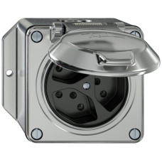 AP-Steckdose ELEMENT 3xTyp 13 10A 250V IP20 mit Klappdeckel aluminium