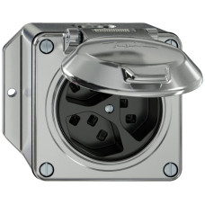 AP-Steckdose ELEMENT 3xTyp 23 1xS 16A 250V IP20 mit Klappdeckel aluminium