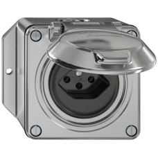 AP-Steckdose ELEMENT SNAPFIX 1xTyp 13 10A 250V mit Klappdeckel IP20 aluminium