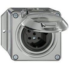 AP-Steckdose ELEMENT SNAPFIX 1xTyp 15 10A 440V mit Klappdeckel IP20 Aluminium