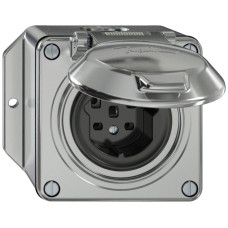 AP-Steckdose ELEMENT SNAPFIX 1xTyp 25 16A 440V mit Klappdeckel IP20 aluminium