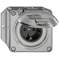 AP-Steckdose ELEMENT SNAPFIX SCHUKO 16A 250V mit Klappdeckel IP20 aluminium