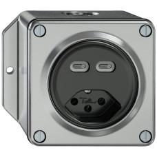 AP-USB-Ladesteckdose ELEMENT 2xUSB-C 3000mA + 1xT13 aluminium