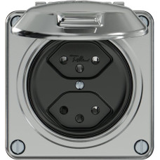 Steckdose ELEMENT 2xTyp 13 10A 250V IP20 mit Klappdeckel aluminium