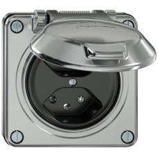 UP-Steckdose ELEMENT 2xTyp 13 10A 250V IP20 mit Klappdeckel aluminium