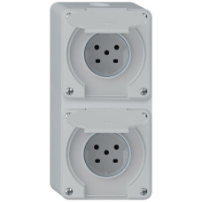 AP-Kombination robusto 2x1 2xSteckdose T15 IP55 grau