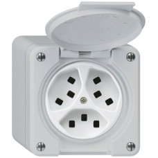 AP-Steckdose Hager robusto 3xT23 mit Klappdeckel Q grau