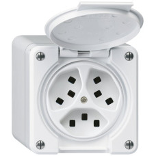 AP-Steckdose Hager robusto 3xT23 mit Klappdeckel Q weiss